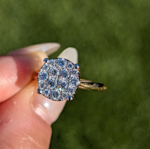 18K Rose Gold Diamond Cluster Round Engagement Ring - Picture 6 of 8